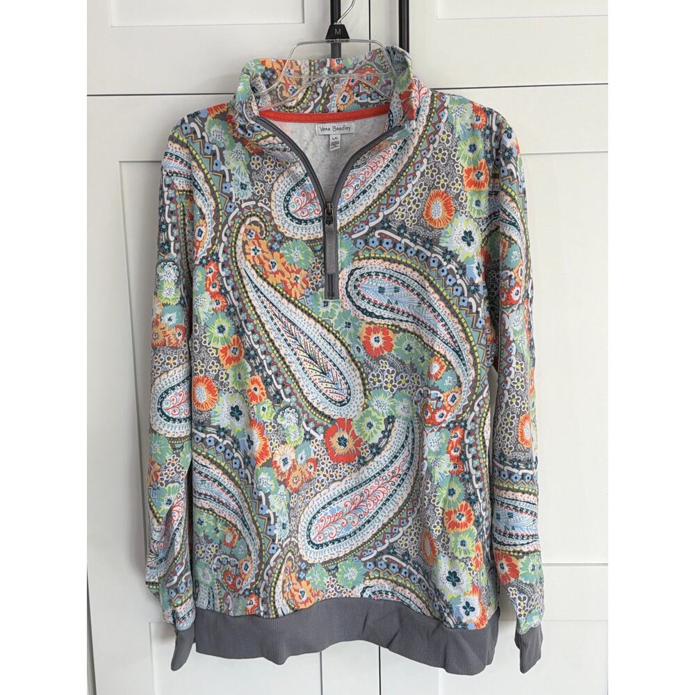 Vera Bradley Quarter Zip Pullover Womens Large Paisley Floral Sweatshirt Top